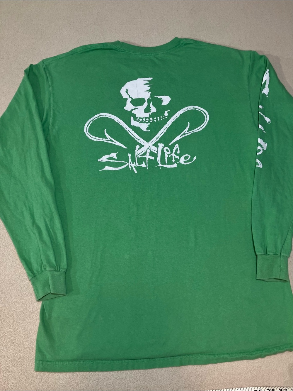 Salt Life Mens Long Sleeve Shirt Skull Hooks Green Size Large